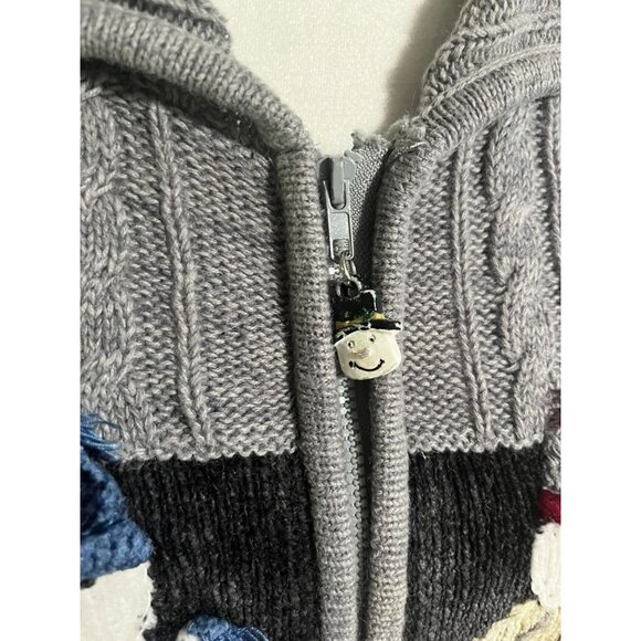 EUC Storybook Knits Sweater Gray Cable Knit Snowman Full Zip Cardigan Snowflake - Picture 6 of 7